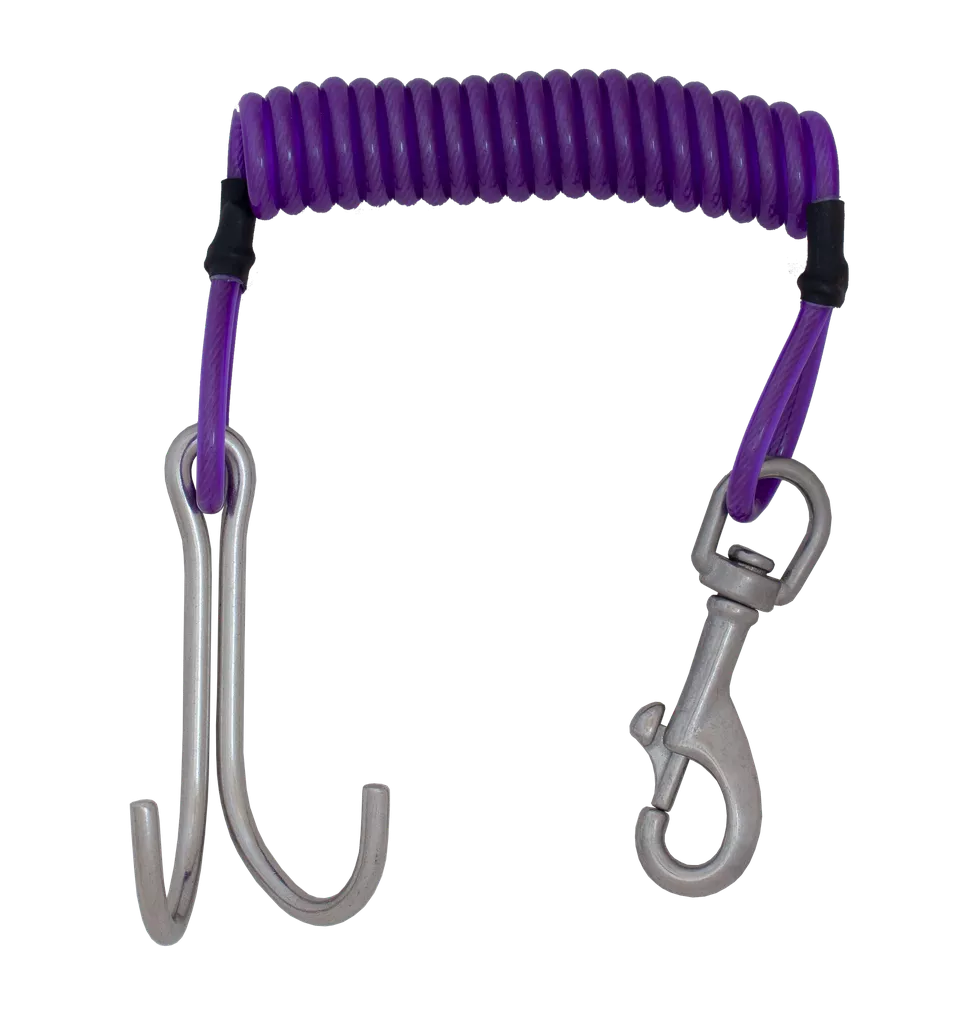 Crochet de récif double avec lanière spirale Inox et mousqueton marin