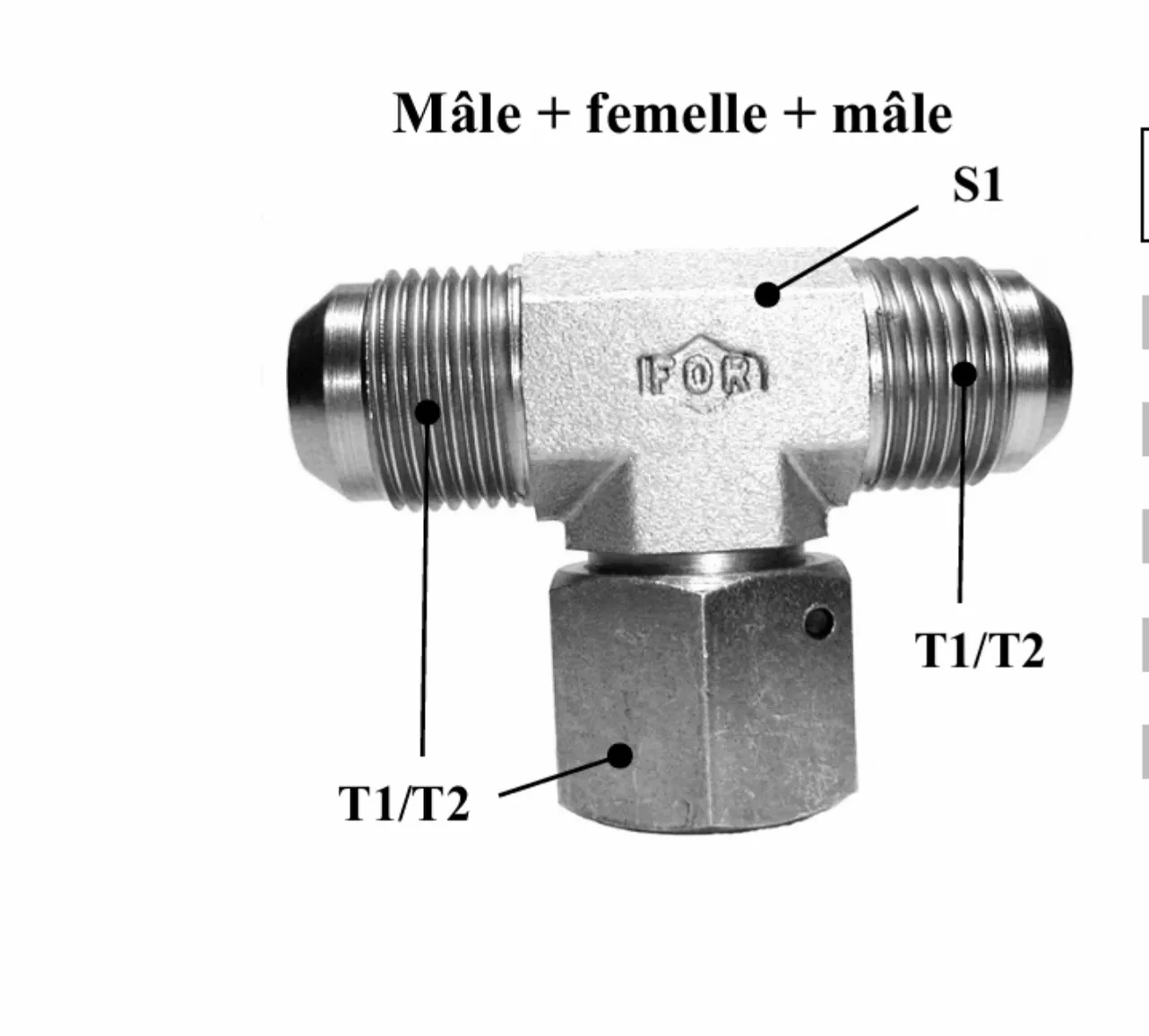 Adapateur en ''T'' 2 x mâles 180° et 1x femelle 90°