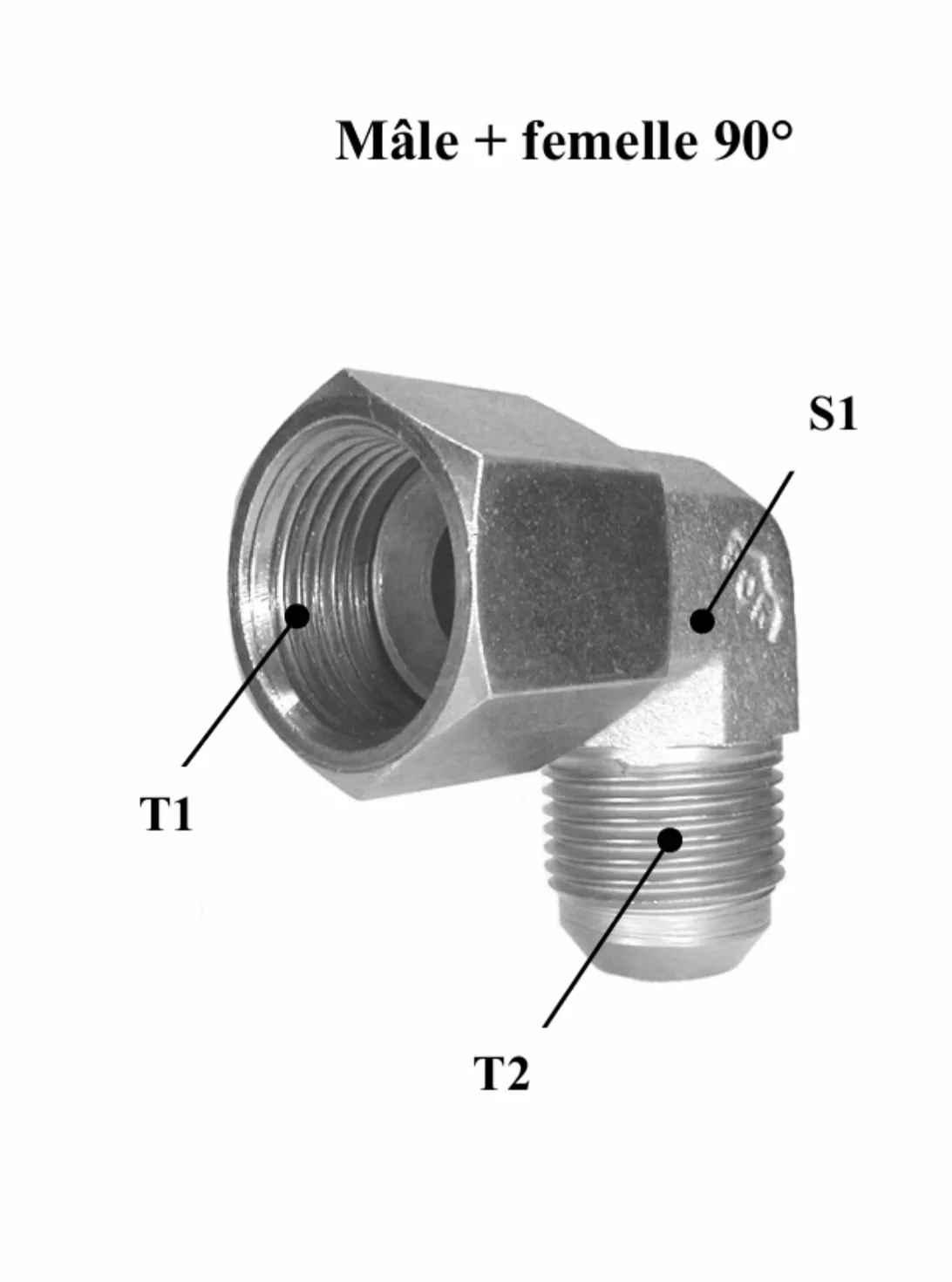 Adapateur 90° JIC 7/16  Mâle et Femelle